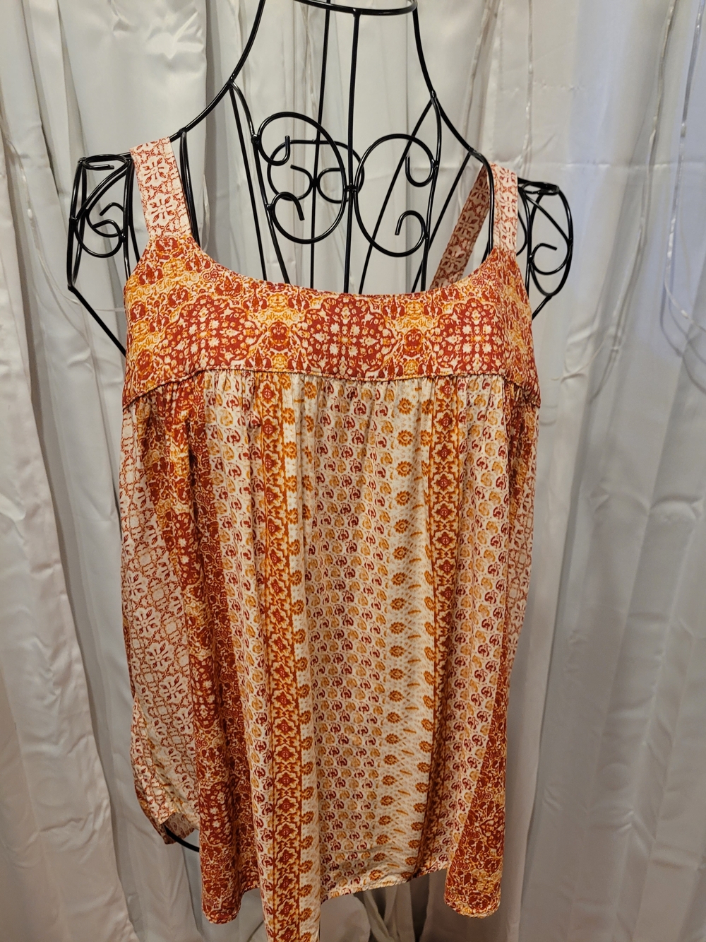 Rose & Olive Red and Cream Patterned Boho Tank Top